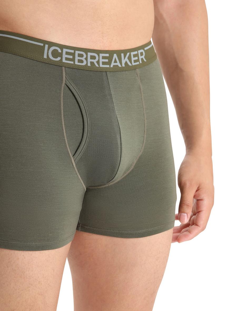 Sous Vêtement Icebreaker Merino Anatomica Boxers With Fly Homme Vert Olive | FR 1305AHKP